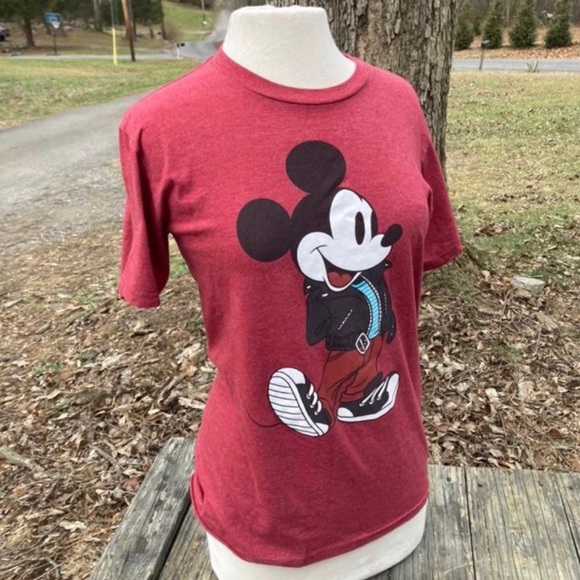 DISNEY HIPSTER MICKEY MOUSE (in a leather jacket) women’s small tshirt - Picture 1 of 5